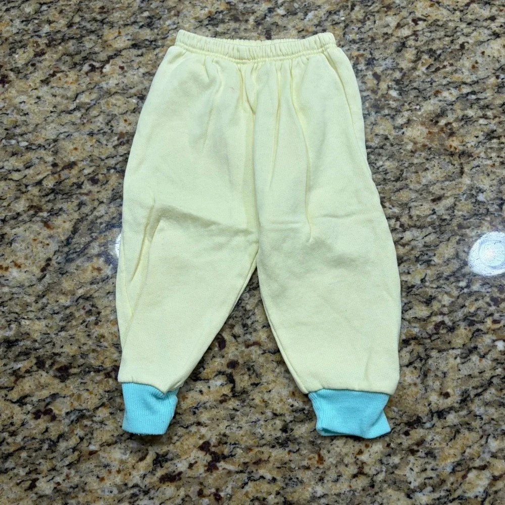Vintage Tuff Cookies Pastel Yellow Blue Trim Sweatpants Kids 12M Joggers Taiwan